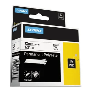 Rhino Permanent Poly Industrial Label Tape, 0.5″ X 18 Ft, White/black Print