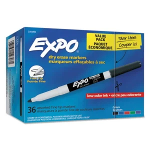 Low-Odor Dry Erase Marker Office Value Pack, Fine Bullet Tip, Assorted Colors, 36/pack
