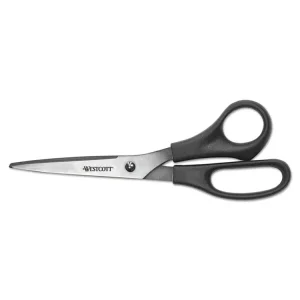 All Purpose Stainless Steel Scissors, 8″ Long, 3.5″ Cut Length, Black Straight Handle