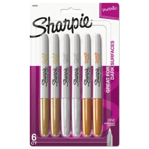 Metallic Fine Point Permanent Markers, Fine Bullet Tip, Gold-Silver-Bronze, 6/pack