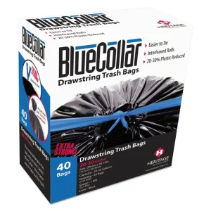 Drawstring Trash Bags, 30 gal, 1 mil, 30″ x 34″, Black, 40 Bags/Box, 6 Boxes/Carton