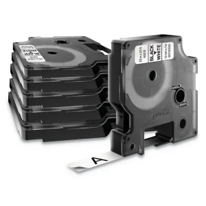 D1 Standard Labels, 0.5″ x 23 ft, Black Print on White Tape, 6/Pack