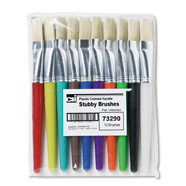 Stubby Brush Set, Natural Bristle, Flat Profile, 10/set