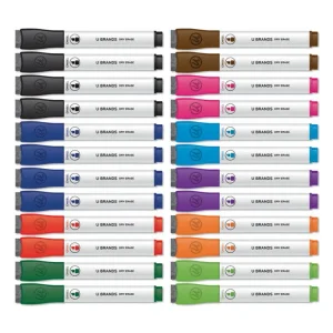 Chisel Tip Low-Odor Dry-Erase Markers With Erasers, Broad Chisel Tip, Assorted Colors, 24/pack