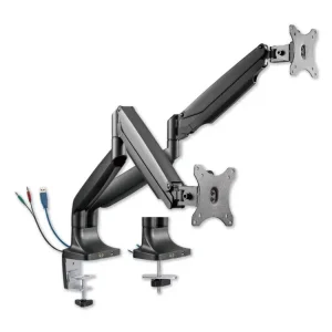 Adaptivergo Dual Monitor Arm With Usb, For 27″ Monitors, 180 Deg Rotation, 30 Deg Tilt, 135 Deg Pan, Black, Supports 11 Lb