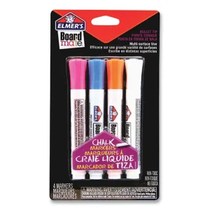 Boardmate Wet Erase Chalk Markers, Broad Bullet Tip, Assorted Colors, 4/pack