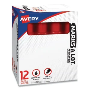Marks A Lot Regular Desk-Style Permanent Marker, Broad Chisel Tip, Red, Dozen (7887)