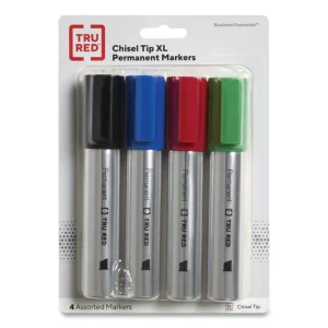 Xl Permanent Marker, Extra-Broad Chisel Tip, Assorted Colors, 4/pack