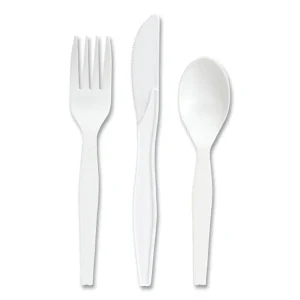 Mediumweight Plastic Cutlery, Fork/knife/teaspoon, White, 100 Sets/pack