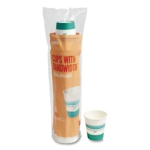 Paper Hot Cups, 10 oz, White/Teal, 50/Pack