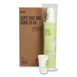 Eco-Id Compostable Paper Hot Cups, 16 Oz, White/green, 50/pack, 6 Packs/carton