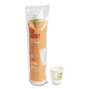 Eco-Id Compostable Paper Hot Cups, 10 Oz, White/green, 50/pack