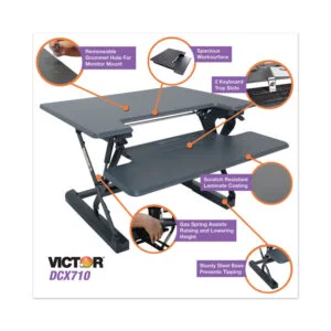 High Rise Height Adjustable Standing Desk With Keyboard Tray, 31″ X 31.25″ X 5.25″ To 20″, Gray/black