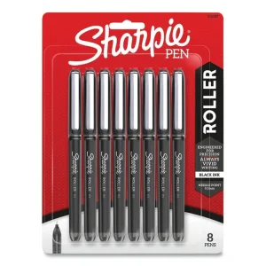 Professional Design Roller Ball Pen, Stick, Fine 0.5 mm, Black Ink, Black Barrel, 8/Pack