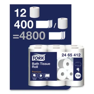 Premium Poly-Pack Bath Tissue, Septic Safe, 2-Ply, White, 400 Sheets/Roll, 12 Rolls/Pack, 4 Packs/Carton