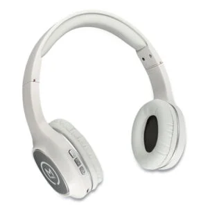 TREMORS Stereo Wireless Headphones with Microphone, 3 ft Cord, White/Gray