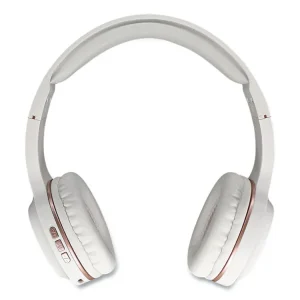 TREMORS Stereo Wireless Headphones with Microphone, 3 ft Cord, White/Rose Gold