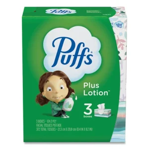 Plus Lotion Facial Tissue, 2-Ply, White, 124/Box, 3 Box/Pack