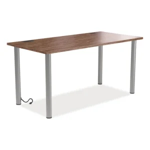 Essentials Writing Table-Desk With Integrated Power Management, 59.7″ X 29.3″ X 28.8″, Espresso/aluminum