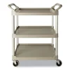 Three-Shelf Service Cart, Plastic, 3 Shelves, 200 lb Capacity, 18.63" x 33.63" x 37.75", Off-White