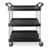 Xtra Utility Cart with Open Sides, Plastic, 3 Shelves, 300 lb Capacity, 40.63" x 20" x 37.81", Black - Image 2