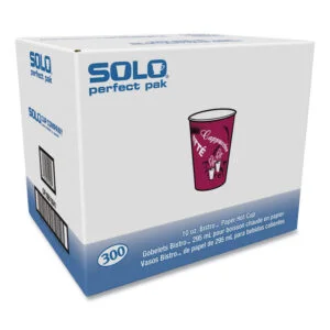 Paper Hot Drink Cups in Bistro Design, 8 oz, Maroon, 500/Carton