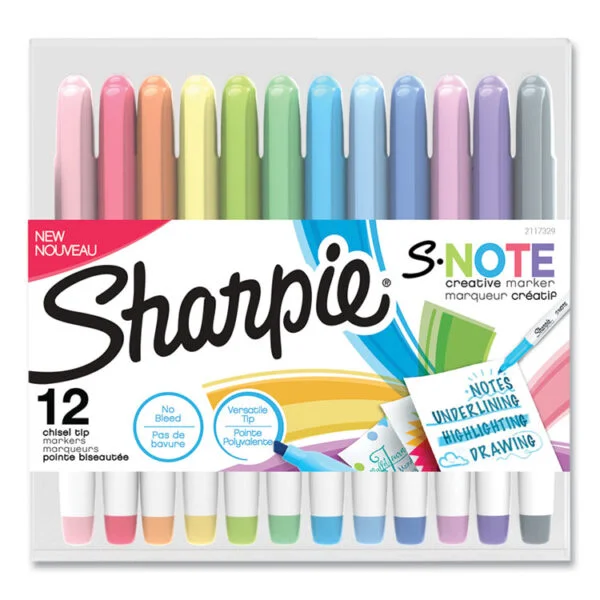 S-Note Creative Markers, Assorted Ink Colors, Chisel Tip, Assorted Barrel Colors, 12/pack
