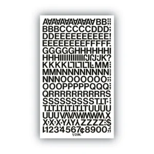Press-On Vinyl Letters and Numbers, Self Adhesive, Black, 0.5″h, 201/Pack