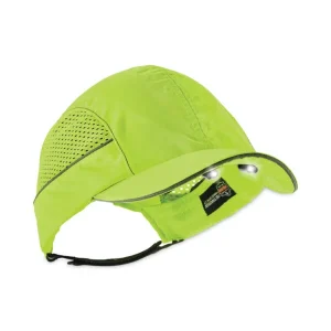 Skullerz 8960 Bump Cap with LED Lighting, Short Brim, Lime Green, Ships in 1-3 Business Days