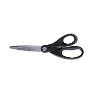 Stainless Steel Office Scissors, 8″ Long, 3.75″ Cut Length, Black Straight Handle