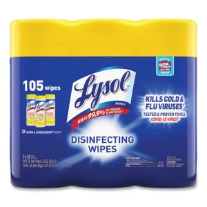 Disinfecting Wipes, 1-Ply, 7 x 7.25, Lemon and Lime Blossom, White, 80 Wipes/Canister, 3 Canisters/Pack, 2 Packs/Carton
