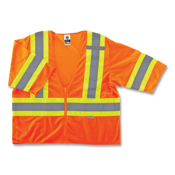 GloWear 8330Z Class 3 Two-Tone Zipper Vest, Polyester, 4X-Large/5X-Large, Orange, Ships in 1-3 Business Days
