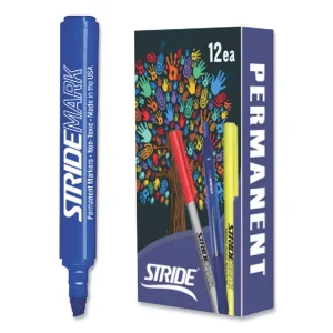 StrideMark Tank Permanent Marker, Broad Chisel Tip, Blue, 12/Pack