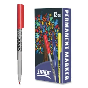 StrideMark Tank Permanent Marker, Broad Chisel Tip, Red, 12/Pack