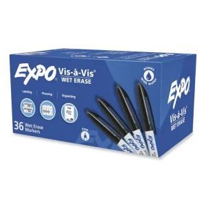 Vis-A-Vis Wet Erase Marker, Fine Bullet Tip, Black, 36/pack