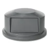 Round BRUTE Dome Top Receptacle, Push Door for 44 gal Containers, 24.81" Diameter x 12.63h, Gray - Image 2