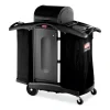 High-Security Housekeeping Cart, Plastic, 3 Shelves, 2 Bins, 22" x 51.75" x 53.5", Black/Silver - Image 3