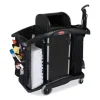High-Security Housekeeping Cart, Plastic, 3 Shelves, 2 Bins, 22" x 51.75" x 53.5", Black/Silver - Image 2