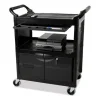 Utility Cart with Locking Doors, Plastic, 3 Shelves, 200 lb Capacity, 33.63" x 18.63" x 37.75", Black - Image 3