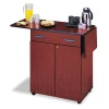 Hospitality Cart with Drop Leaves, Engineered Wood, 3 Shelves, 1 Drawer, 32.5″ to 56.25″ x 20.5″ x 38.75″, Mahogany