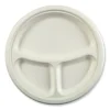 Bagasse PFAS-Free Dinnerware, 3-Compartment Plate, 10.24″ dia, White, 500/Carton