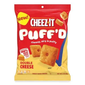 Puff’d Crackers, Double Cheese, 3 oz Bag, 6/Carton