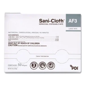 Sani-Cloth AF3 Germicidal Disposable Wipes, Large, 1-Ply, 8″ x 5″, Unscented, White, 50/Pack, 10 Packs/Carton