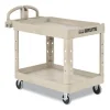 BRUTE Heavy-Duty Utility Cart with Lipped Shelves, Plastic, 2 Shelves, 500 lb Capacity, 25.9" x 45.2" x 32.2", Beige