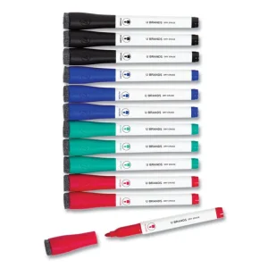 Medium Point Low-Odor Dry-Erase Markers With Erasers, Medium Bullet Tip, Assorted Colors, 12/pack