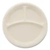 Bagasse PFAS-Free Dinnerware, Plate, 10″ dia, 3-Compartment, Tan, 500/Carton