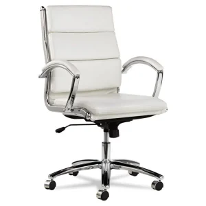 Alera Neratoli Mid-Back Slim Profile Chair, Faux Leather, Up To 275 Lb, 18.3″ To 21.85″ Seat Height, White Seat/back, Chrome
