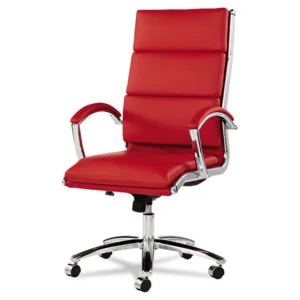 Alera Neratoli High-Back Slim Profile Chair, Faux Leather, Up To 275 Lb, 17.32″ To 21.25″ Seat Height, Red Seat/back, Chrome