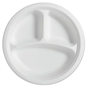 Paperpro Naturals Fiber Round Plates, 3-Compartment, 10.25″ Dia, Natural, 125/pack, 4 Packs/carton
