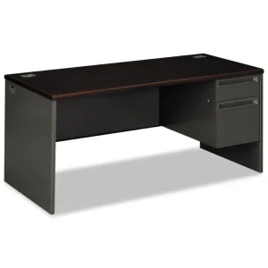 38000 Series Right Pedestal Desk, 66″ X 30″ X 29.5″, Mahogany/charcoal